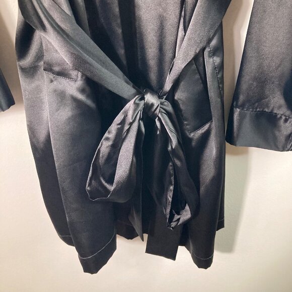 Womens Vintage 90s Victorias Secret Satin Robe Short Black OS Polyester 1/2 Slee - Picture 3 of 12